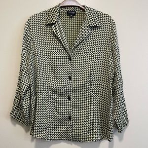 Vintage Juliana Collezione Geometric Lime Green Button Front Blouse